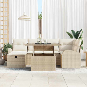 Set Divano da Giardino 7 Pezzi con Cuscini Beige Polyrattan 3361090