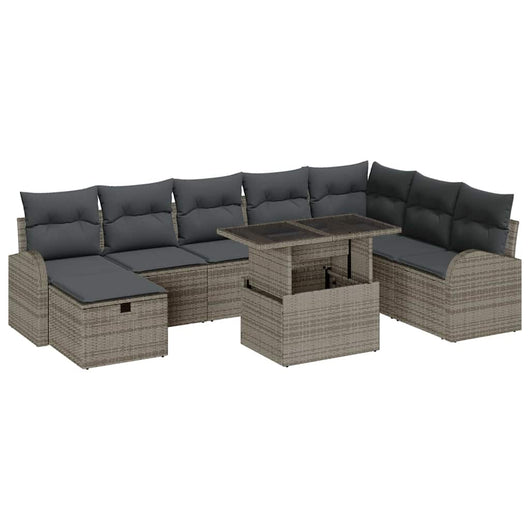 vidaXL Set Divano da Giardino con cuscino 9 pcs Grigio Poly Rattan