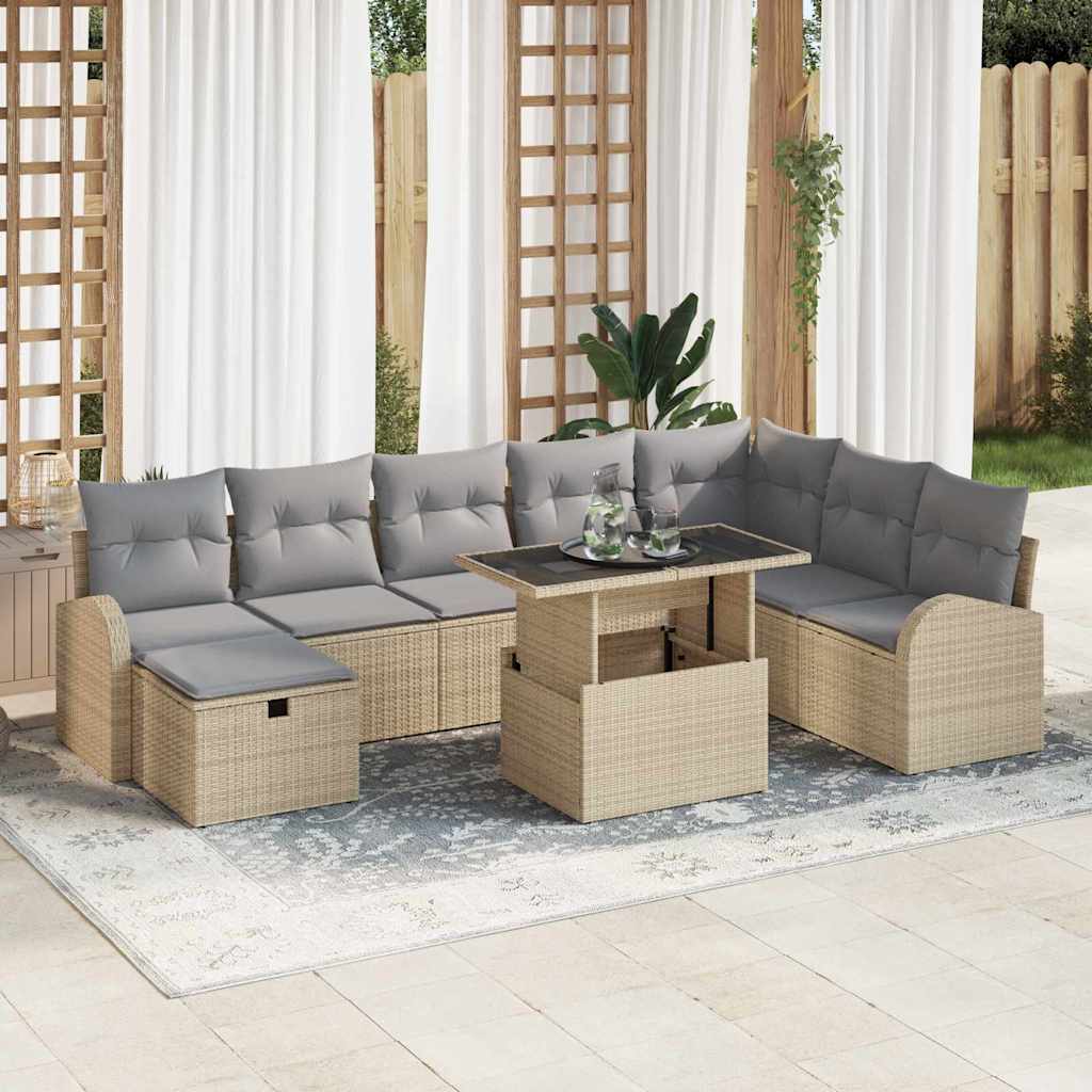 vidaXL Set Divano da Giardino con cuscino 9 pcs Beige Poly Rattan