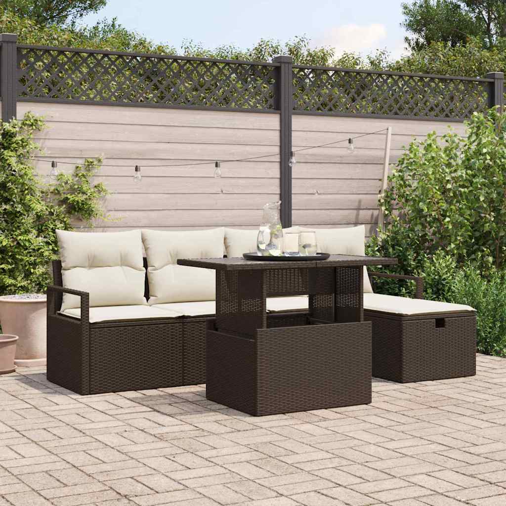 Set di divani da giardino  6 Pezzi con Cuscini Rattan Polimero Marrone 3361117