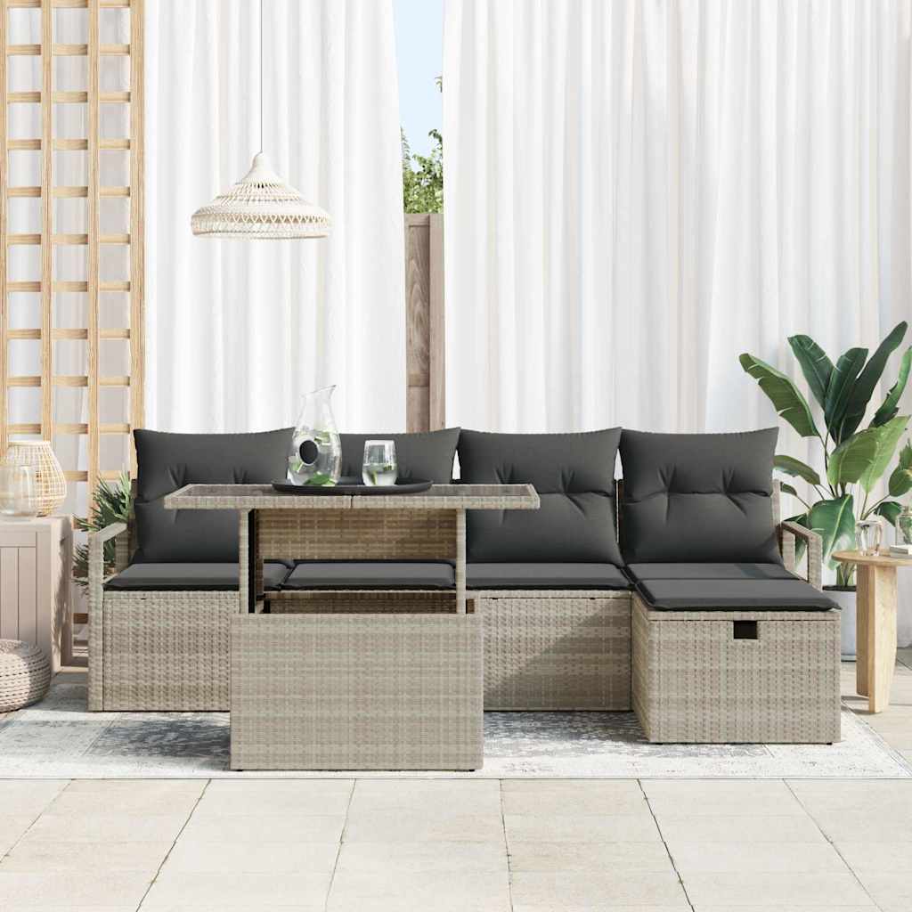 Set di divano da giardino con cuscini  6 pezzi Grigio chiaro Polyrattan 3361121