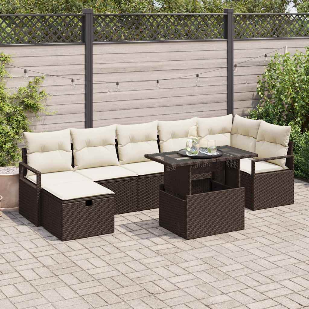 Set Divano Giardino 8 Pezzi con Cuscini Marrone Polyrattan 3361137