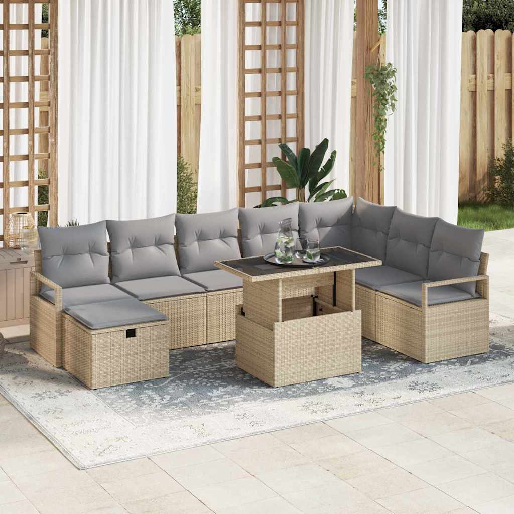 vidaXL Set Divano da Giardino con cuscino 9 pcs Beige Poly Rattan
