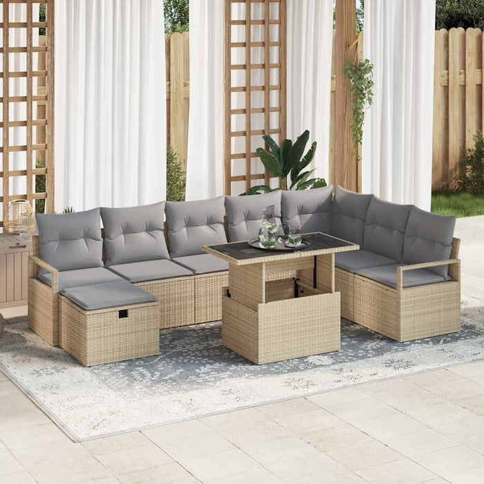vidaXL Set Divano da Giardino con cuscino 9 pcs Beige Poly Rattan