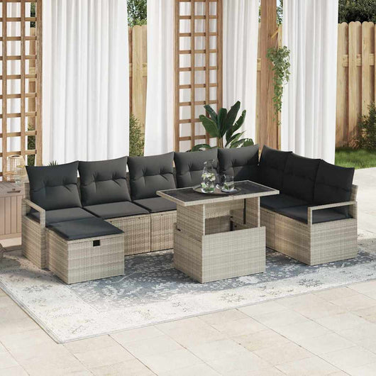 vidaXL Set Divano da Giardino 9 pcs Grigio chiaro Poly Rattan