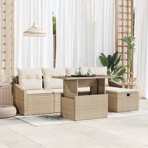 Set di Sofà da Giardino  6 Pezzi con Cuscini in Rattan Poli Beige 3361160