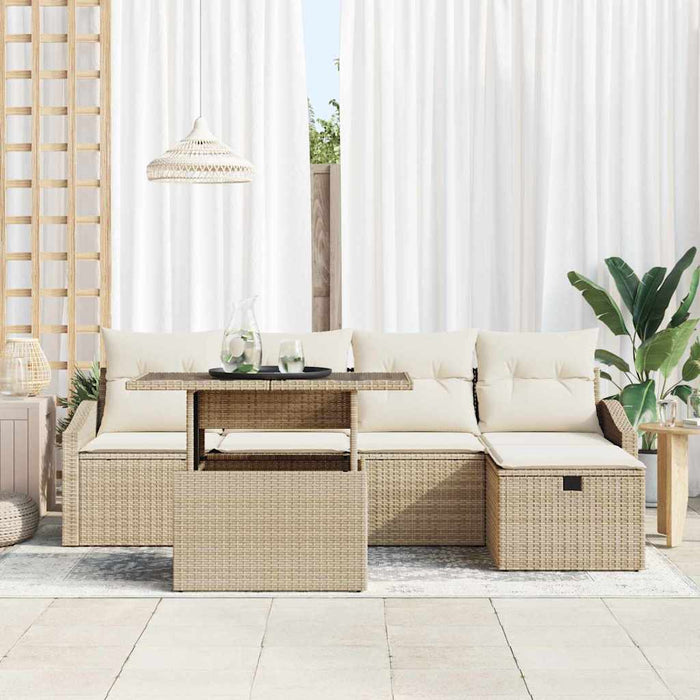 Set di Sofà da Giardino  6 Pezzi con Cuscini in Rattan Poli Beige 3361160