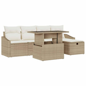 Set di Sofà da Giardino  6 Pezzi con Cuscini in Rattan Poli Beige 3361160