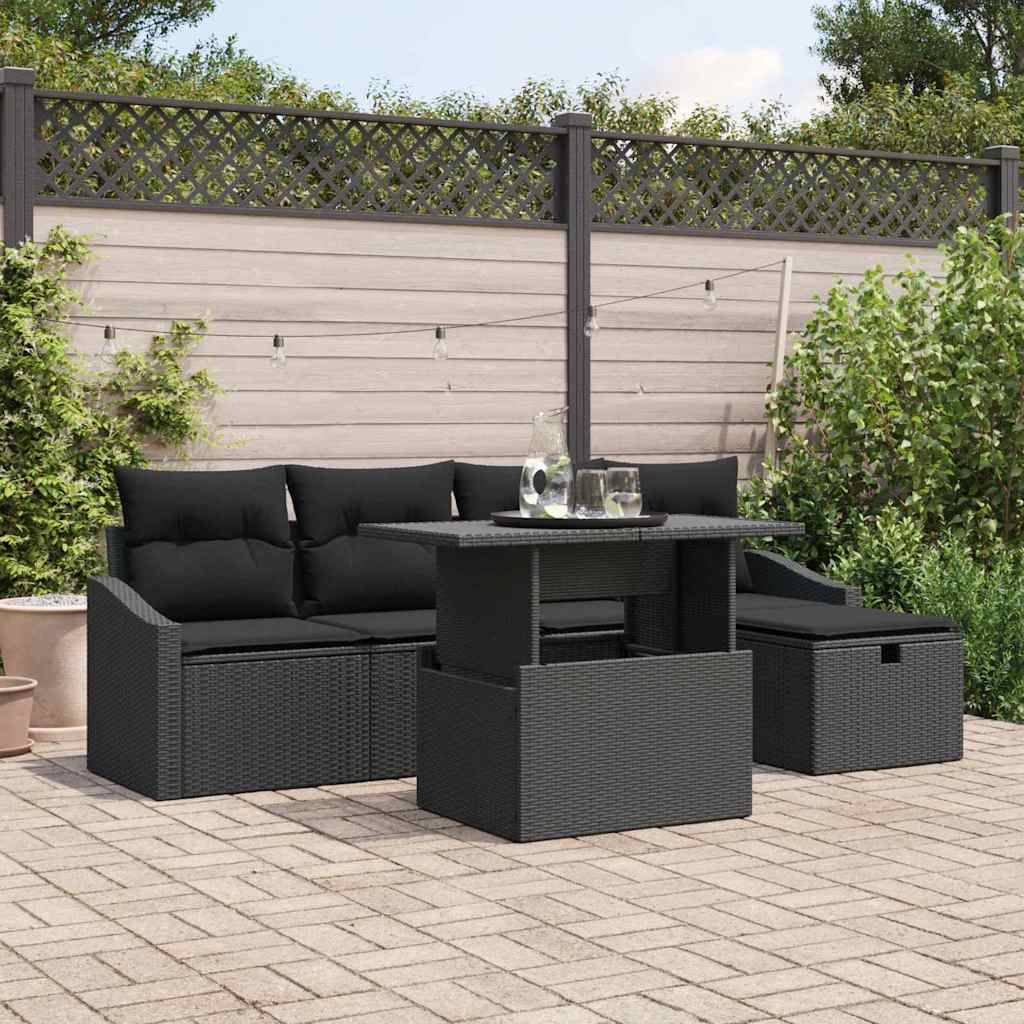 Set Divano da Giardino 6 pcs Nero polyrattan 3361162
