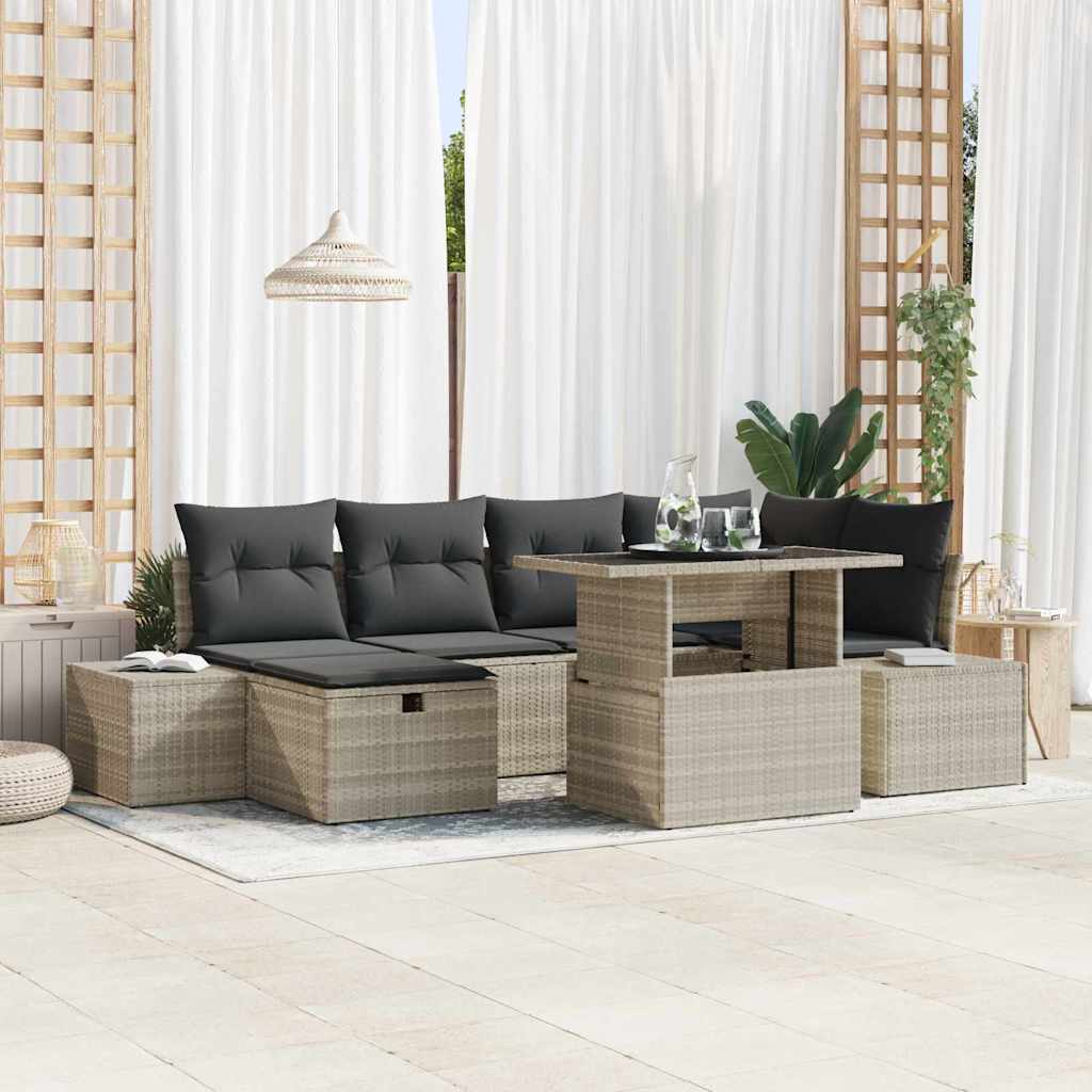 Set da giardino in 7 pezzi con cuscini  grigio chiaro in rattan sintetico 3361211
