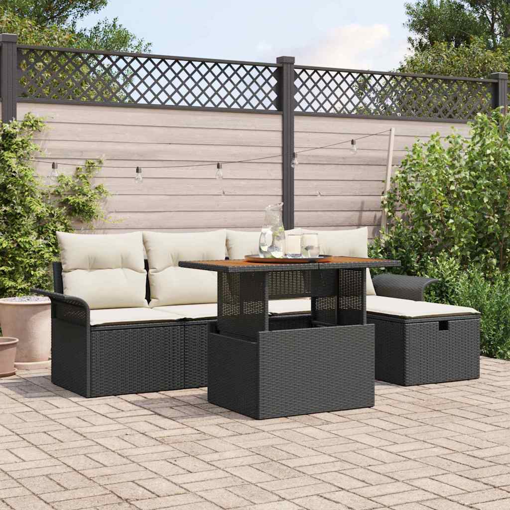 Set di divani da giardino  da 6 pezzi con cuscini in rattan nero 3361236