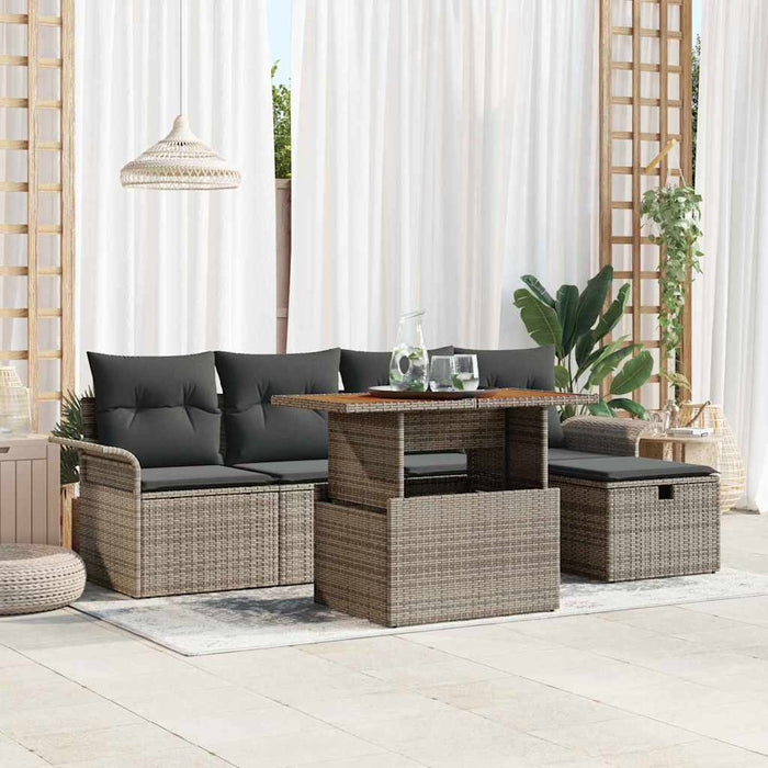 Set Divano da Giardino 6 Pezzi con Cuscini in Rattan Sintetico Grigio 3361237