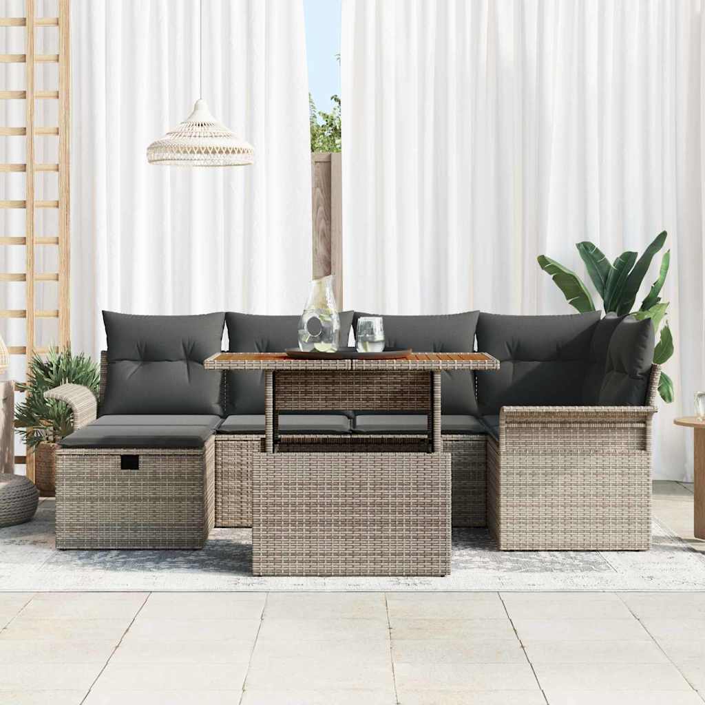vidaXL Set Divano da Giardino 7 pcs Grigio polyrattan