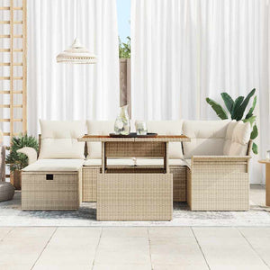 Set di divano da giardino vitaXL a 7 pezzi con cuscini beige in polirattan 3361246