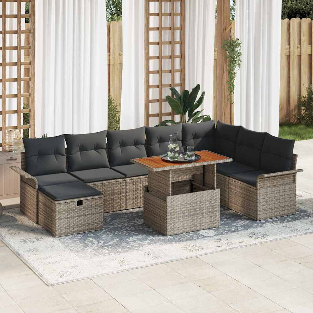 Set giardino 9 pezzi  con cuscini grigi in rattan sintetico. 3361258