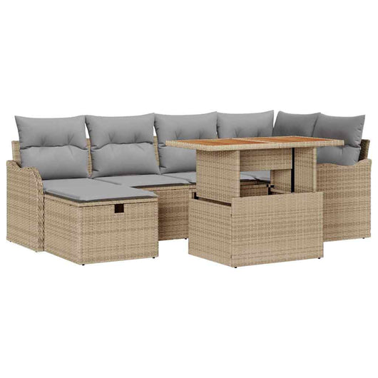 Set da giardino a 7 pezzi con cuscini beige in rattan sintetico 3361273