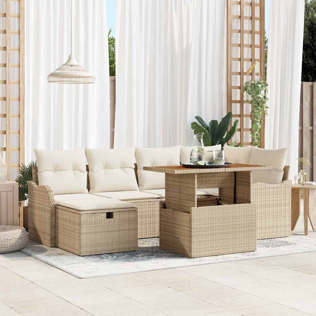 vidaXL Set Divano da Giardino 7 pcs Beige polyrattan