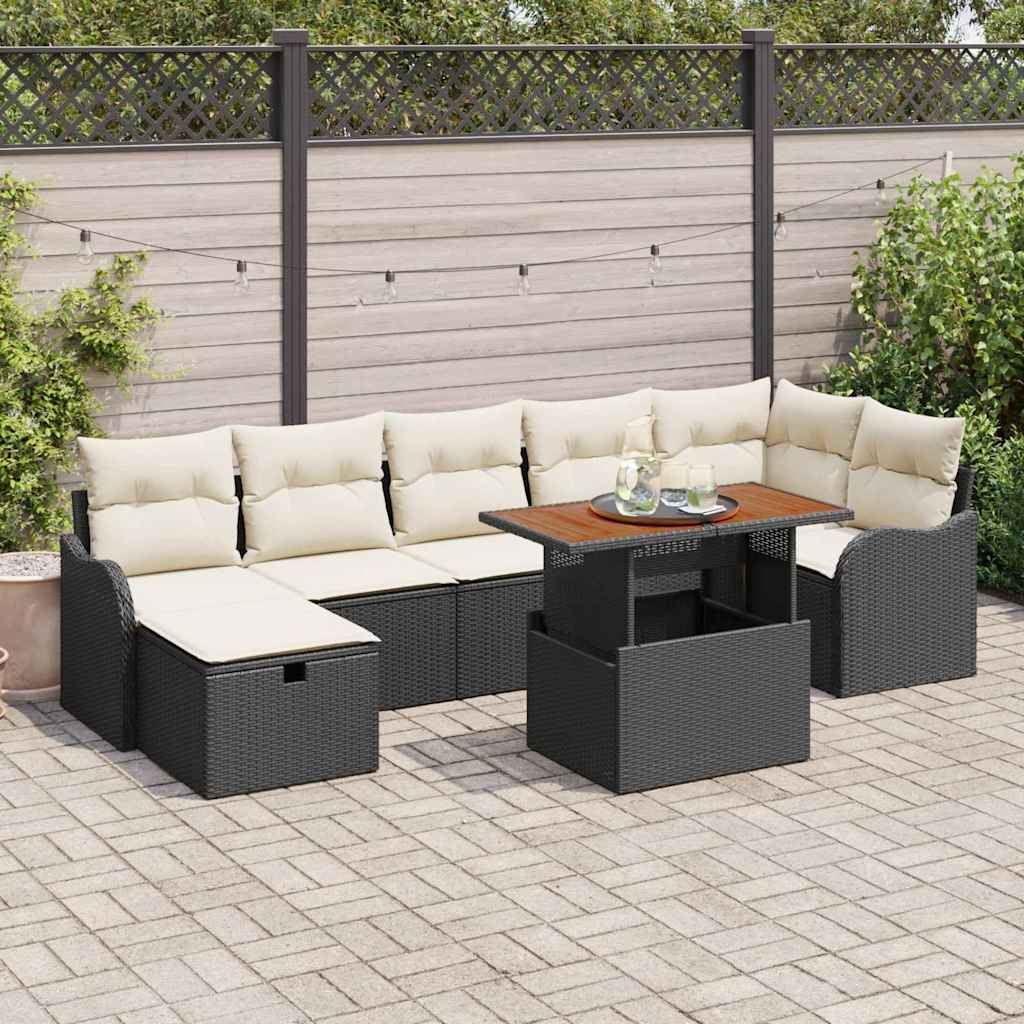 Set da giardino 8 pezzi  con cuscini in polirattan nero 3361278