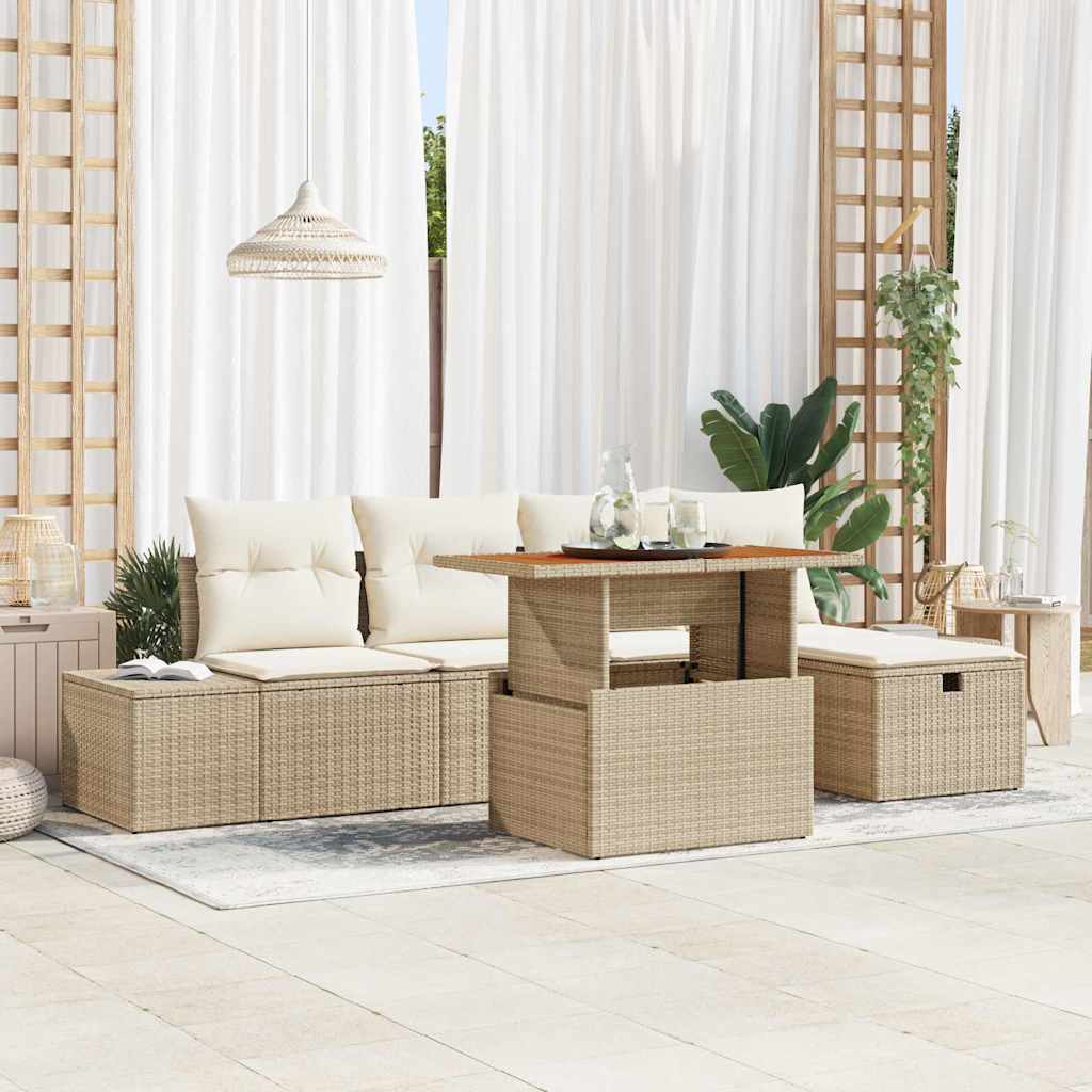 Set Divano da Giardino 6 pcs Beige polyrattan 3361379