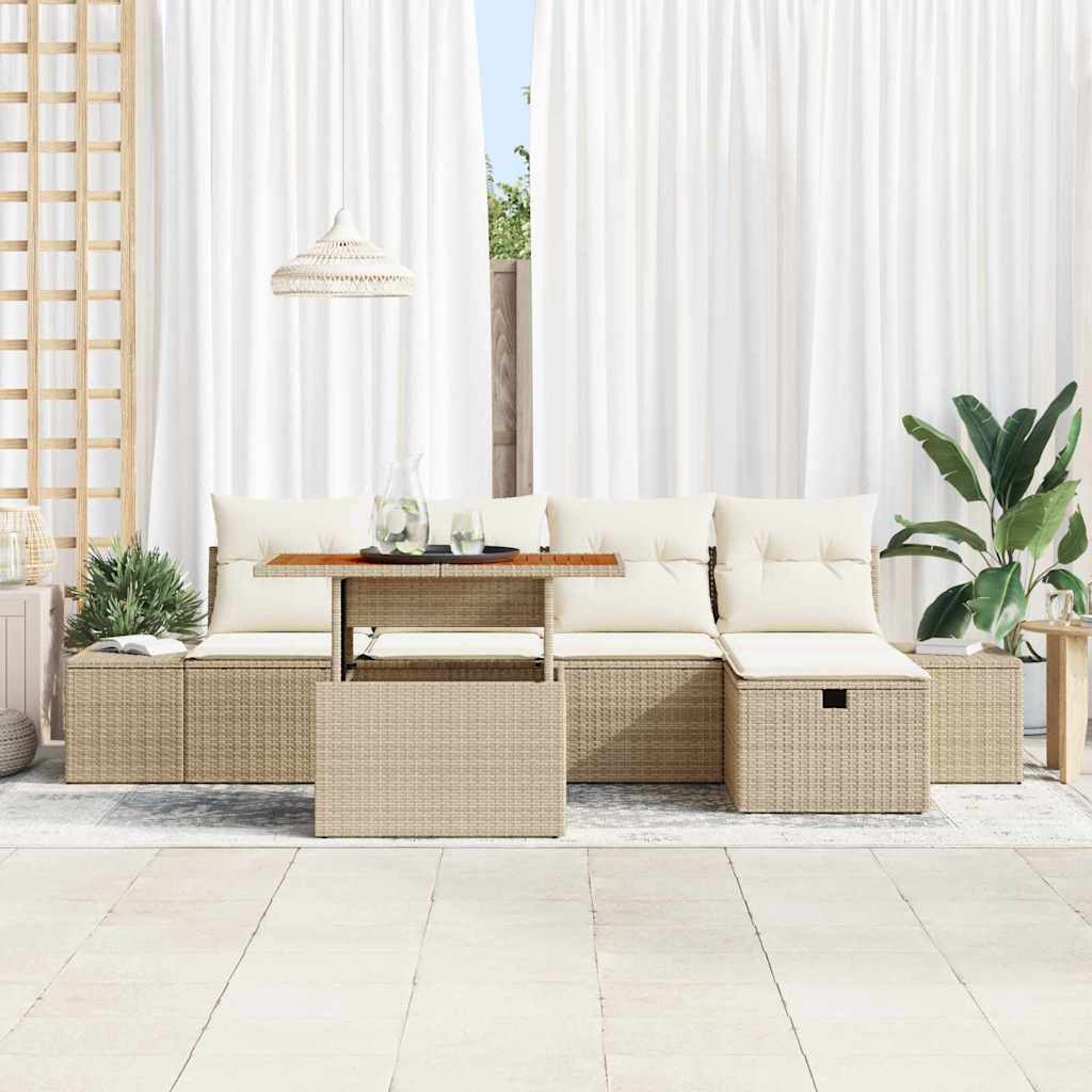 Set Divano da Giardino 6 pcs Beige polyrattan 3361379