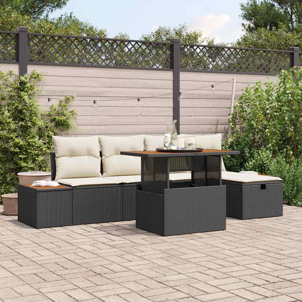 Set Divano da Giardino 6 pcs Nero polyrattan 3361404
