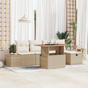 Set Divano da Giardino 6 Pezzi con Cuscini Beige in Rattan Sintetico e Acacia 3361408