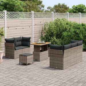 Set da giardino in rattan sintetico 8 pezzi con cuscini grigi, acacia 3361433