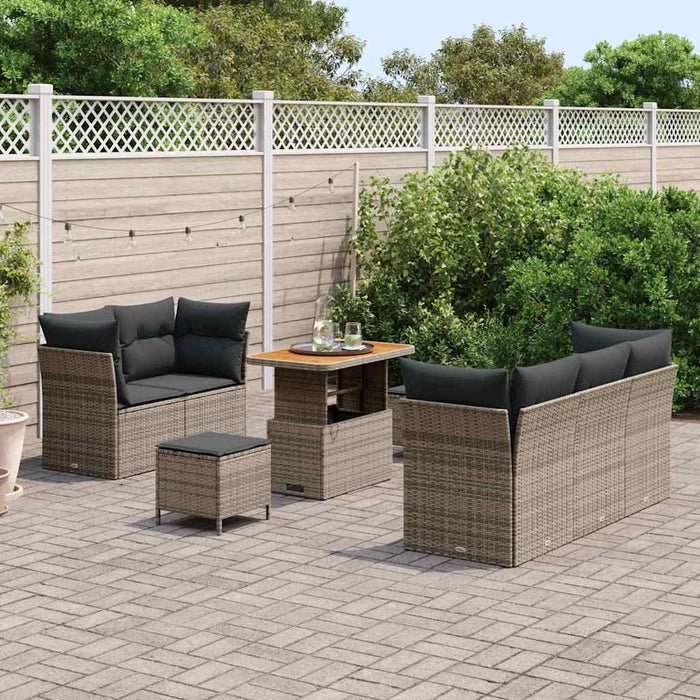 Set da giardino in rattan sintetico 8 pezzi con cuscini grigi, acacia 3361433