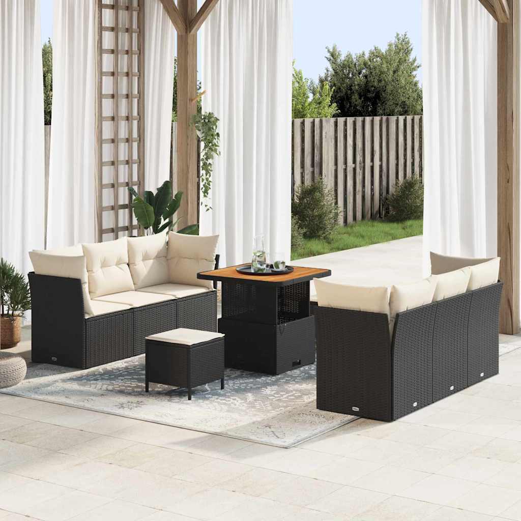 vidaXL Set Divano da Giardino 9 pcs Nero polyrattan