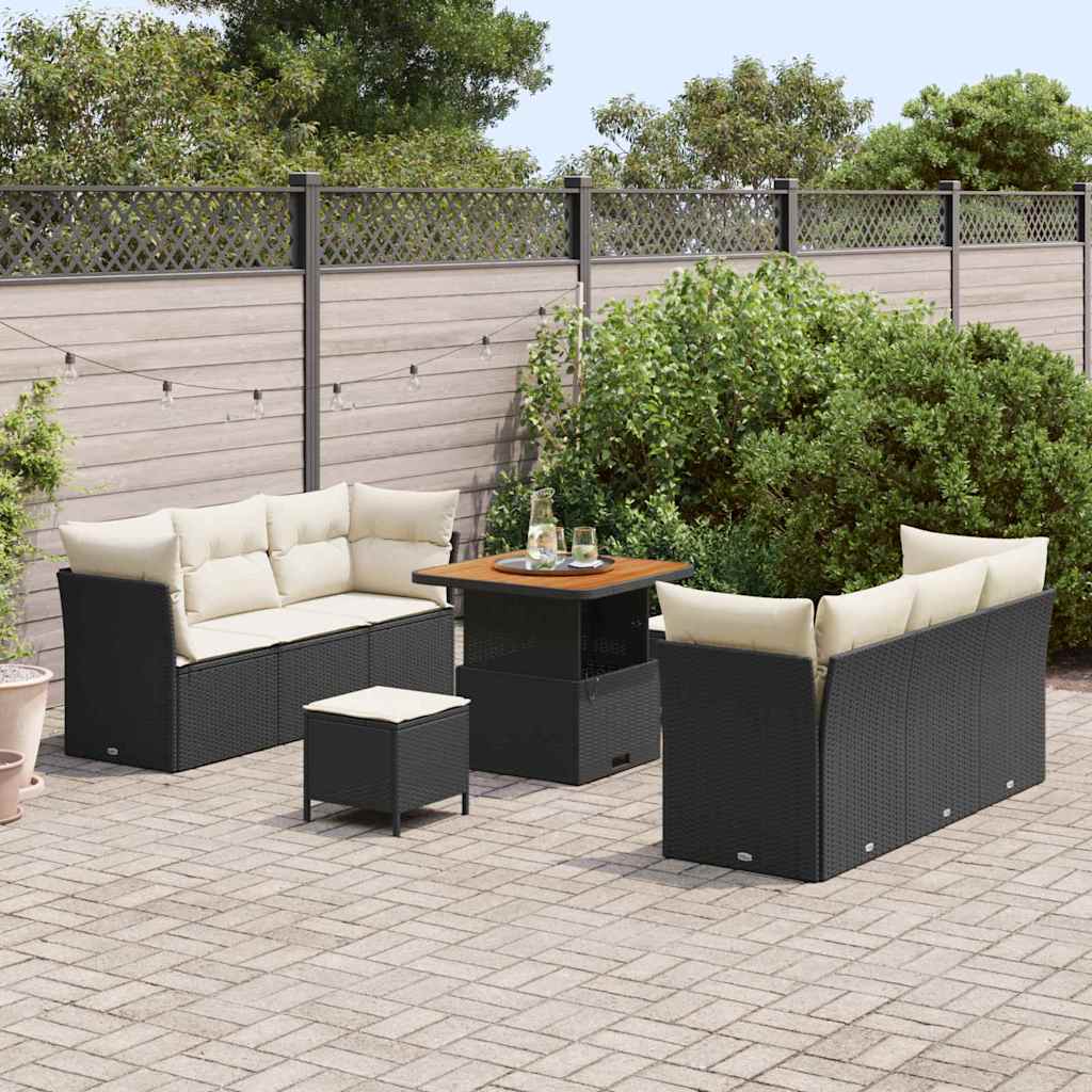 Set di divani da giardino  9 pezzi con cuscini in polirattan nero e acacia 3361435