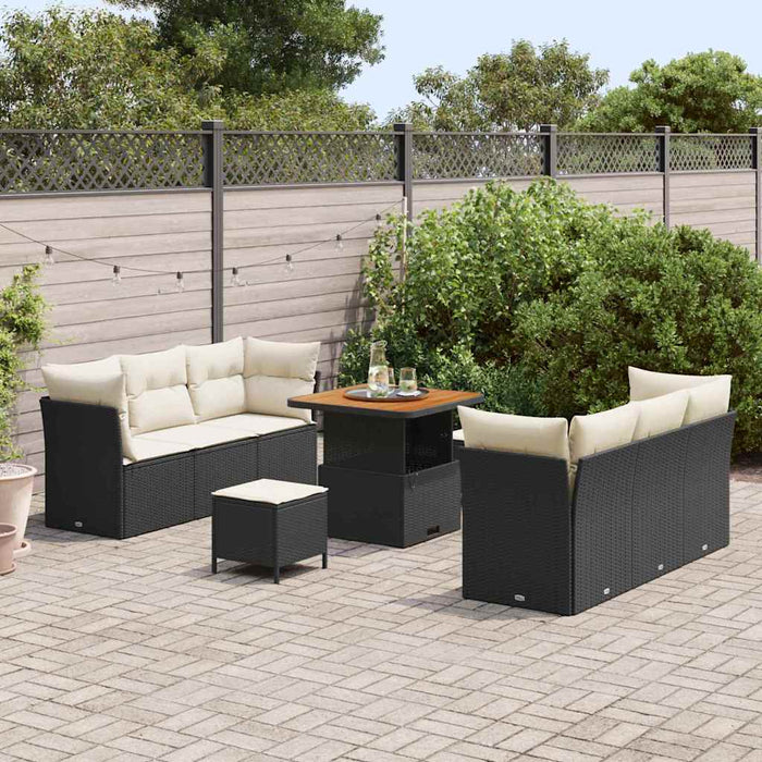 Set di divani da giardino  9 pezzi con cuscini in polirattan nero e acacia 3361435