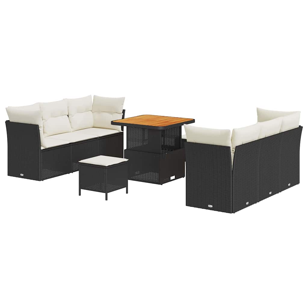 Set di divani da giardino  9 pezzi con cuscini in polirattan nero e acacia 3361435
