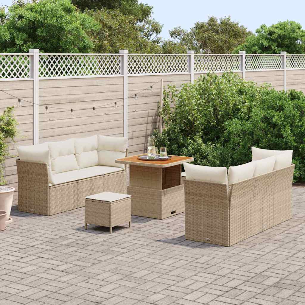 vidaXL Set Divano da Giardino 9 pcs Beige polyrattan