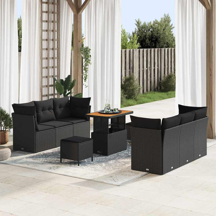 vidaXL Set Divano da Giardino 9 pcs Nero polyrattan