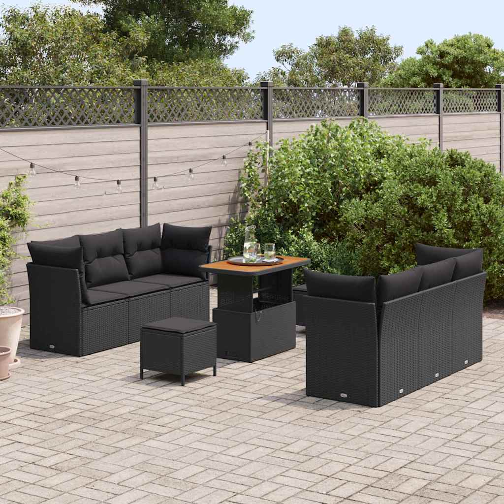 vidaXL Set Divano da Giardino 9 pcs Nero polyrattan