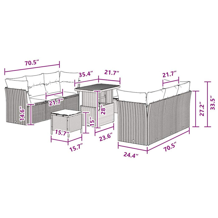 vidaXL Set Divano da Giardino 9 pcs Nero polyrattan