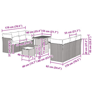 Set Divano da Giardino con cuscino 9 pcs Nero polyrattan 3361439