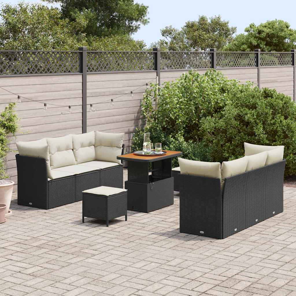 vidaXL Set Divano da Giardino 9 pcs Nero polyrattan