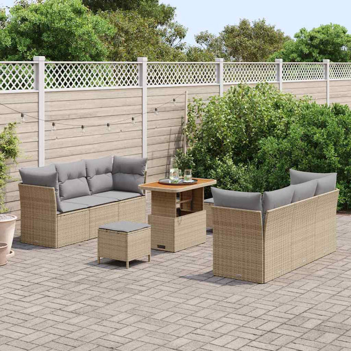 Set di Divani da Giardino di  di 9 Pezzi con Cuscini Beige in Polyrattan e Legno di Acacia 3361442