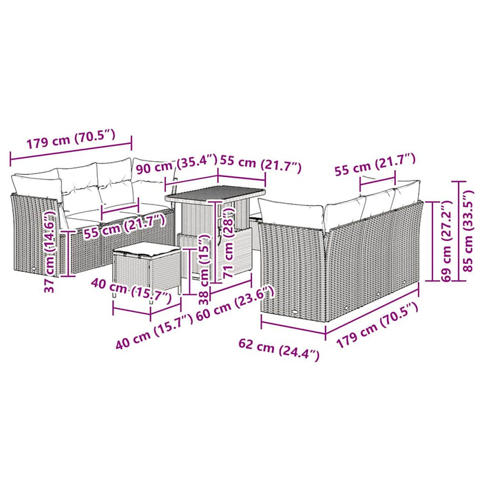 vidaXL Set Divano da Giardino 9 pcs Beige polyrattan