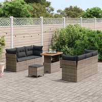 Set di Divani da Giardino da 9 Pezzi con Cuscini Grigi in Rattan Sintetico e Legno di Acacia 3361443