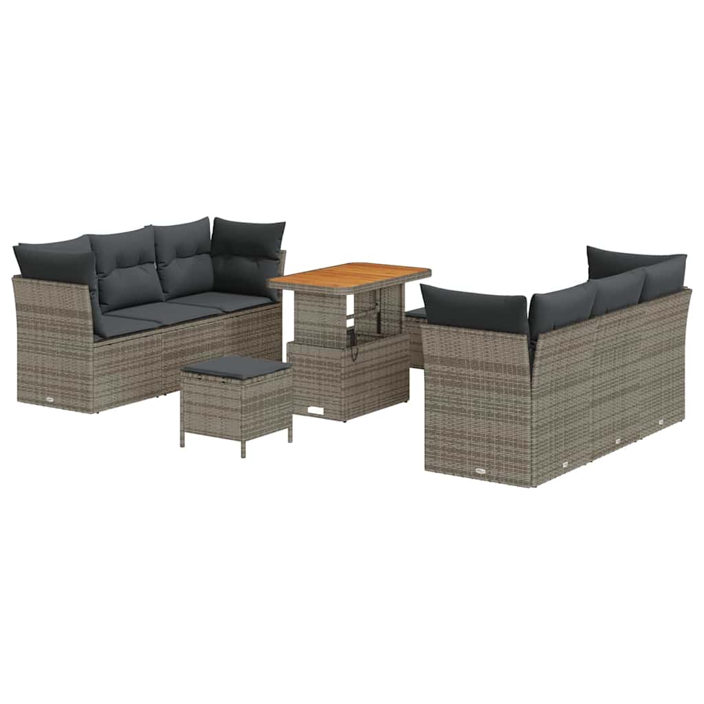 vidaXL Set Divano da Giardino 9 pcs Grigio polyrattan