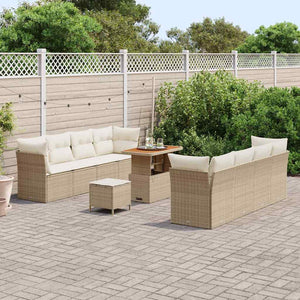 Set Divano da Giardino da 11 Pezzi con Cuscini Beige in Rattan Sintetico e Acacia. 3361461