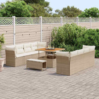 Set di divani da giardino da 11 pezzi con cuscini beige in polyrattan e legno di acacia. 3361466