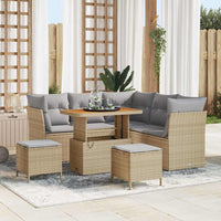 Set di divani da giardino da 8 pezzi con cuscini beige in polyrattan e legno di acacia 3361487