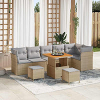 Set di Divani da Giardino  con 9 Pezzi e Cuscini Beige in Polirattan e Acacia 3361502