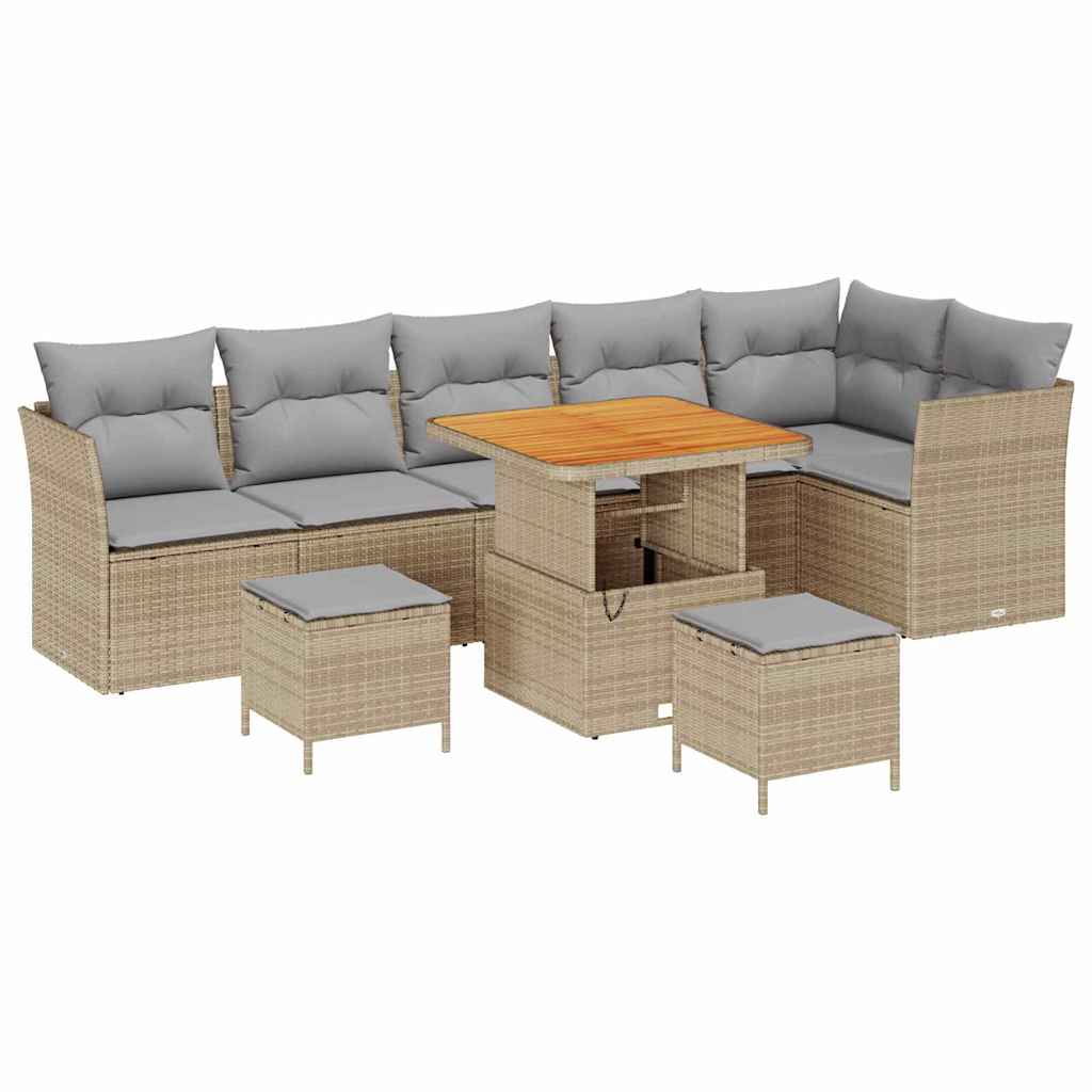 Set di Divani da Giardino  con 9 Pezzi e Cuscini Beige in Polirattan e Acacia 3361502