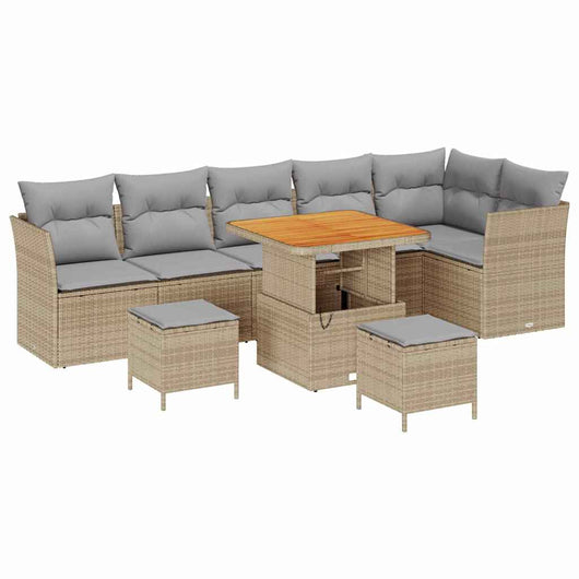 Set di Divani da Giardino  con 9 Pezzi e Cuscini Beige in Polirattan e Acacia 3361502