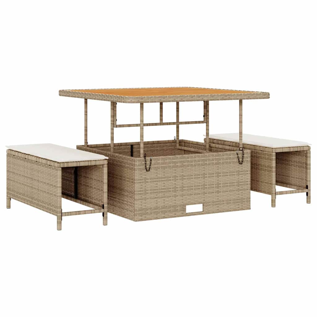 Set di divani da giardino  da 13 pezzi con cuscini beige in rattan plastico e legno di acacia. 3361536