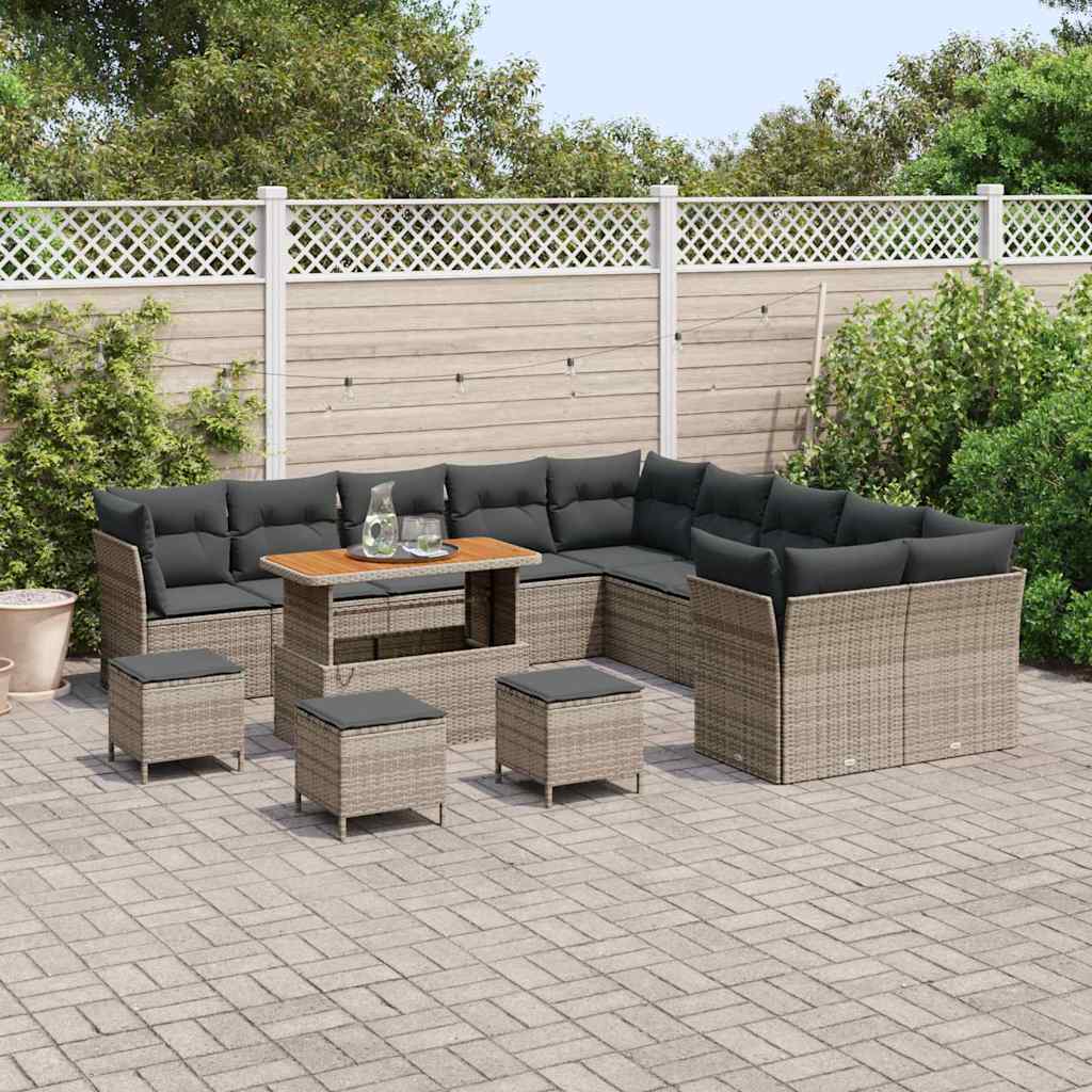 Set di Divani da Giardino , 14 Pezzi, con Cuscini Grigi in Rattan Sintetico e Legno di Acacia. 3361553